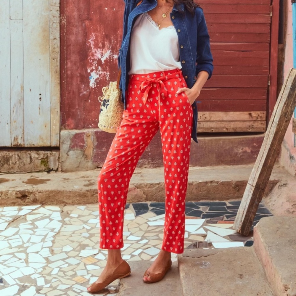 Sezane Trousers red and white print sz FR 38 / US 6
